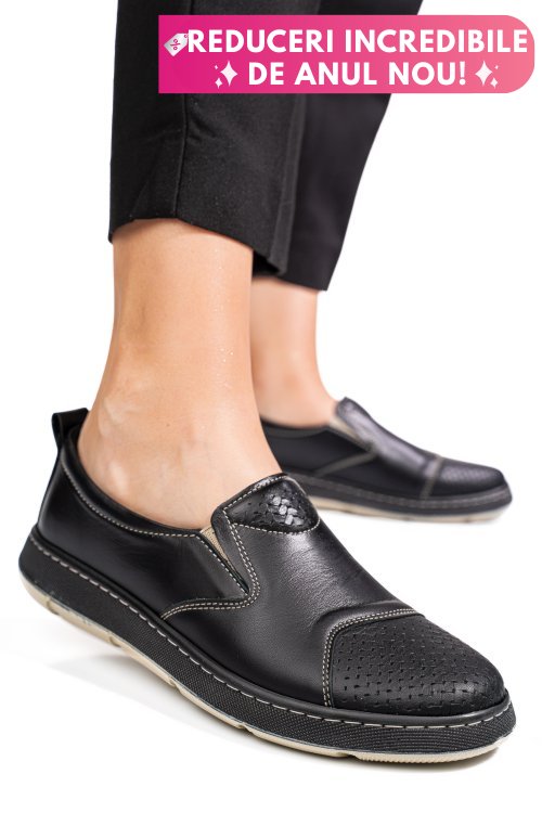 Pantofi negri piele naturala apckd090