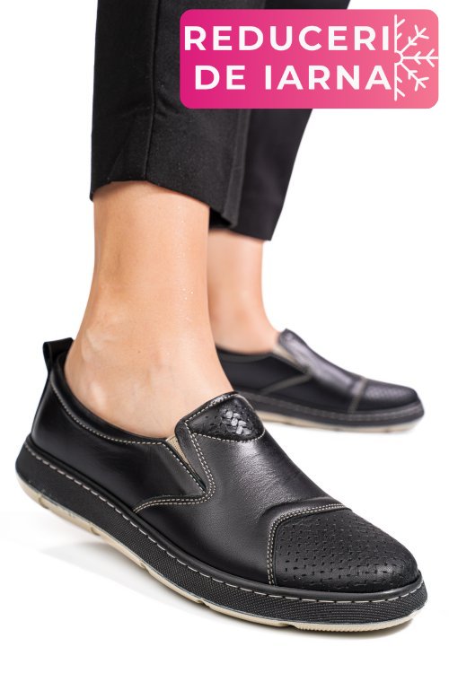 Pantofi negri piele naturala apckd090