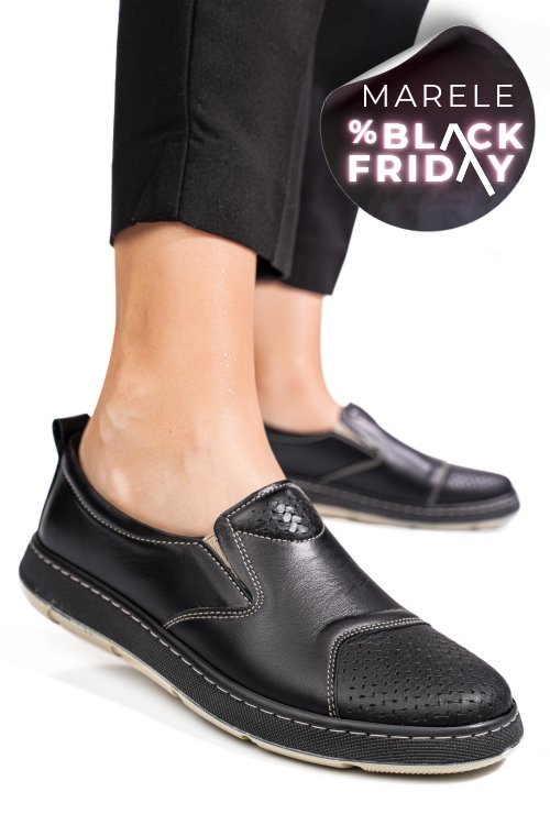 Pantofi negri piele naturala apckd090