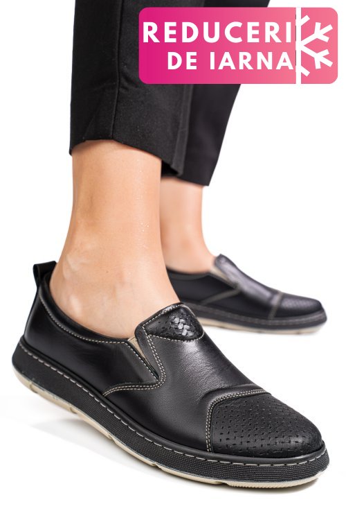 Pantofi negri piele naturala apckd090