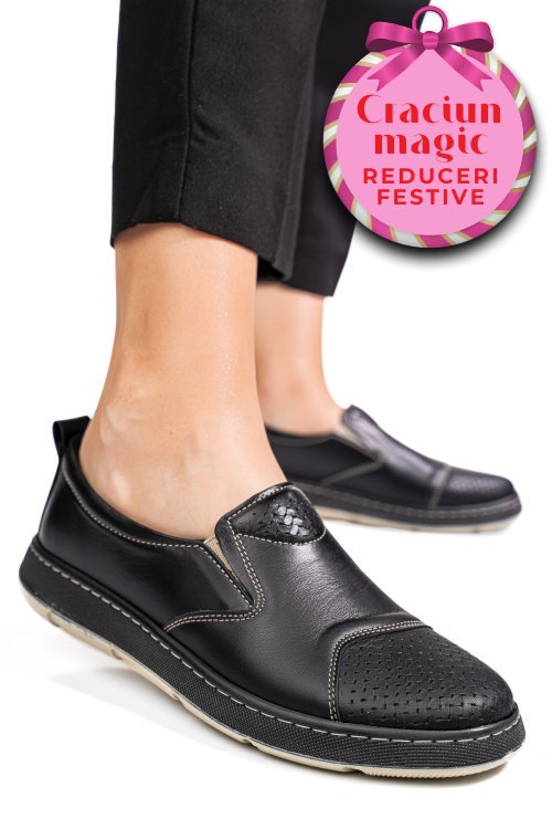 Pantofi negri piele naturala apckd090