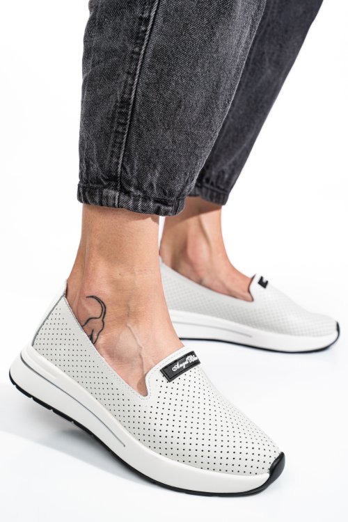 Mocasini albi piele naturala jspy5271