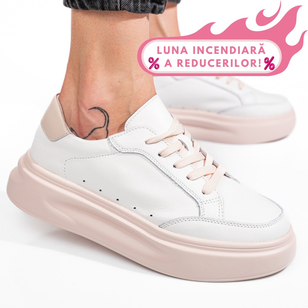 PANTOFI SPORT WHITE PINK PIELE NATURALA ASPW429