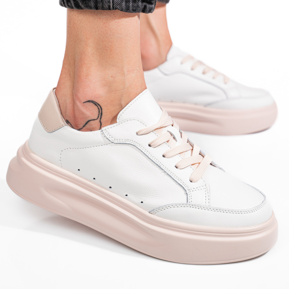 PANTOFI SPORT WHITE PINK PIELE NATURALA ASPW429