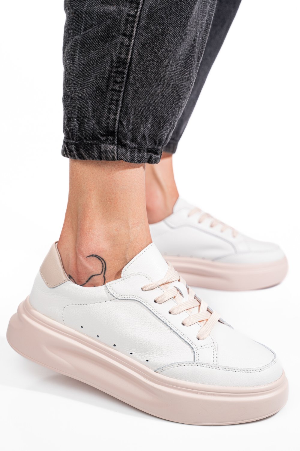 PANTOFI SPORT WHITE PINK PIELE NATURALA ASPW429