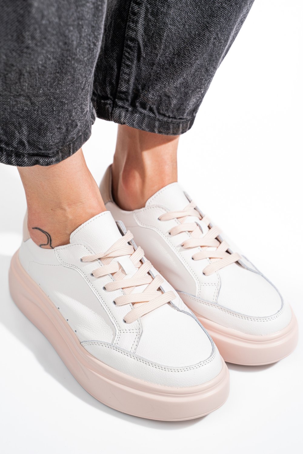 PANTOFI SPORT WHITE PINK PIELE NATURALA ASPW429