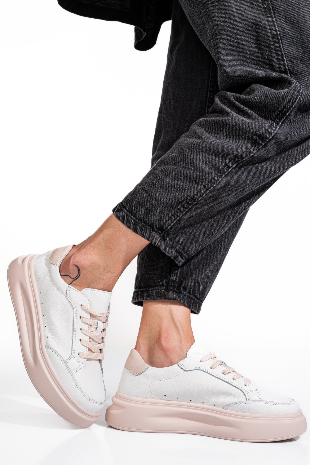 PANTOFI SPORT WHITE PINK PIELE NATURALA ASPW429