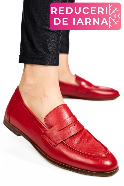 Mocasini rosii piele naturala tima822