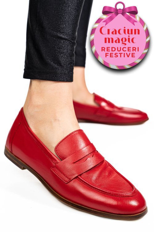 Mocasini rosii piele naturala tima822