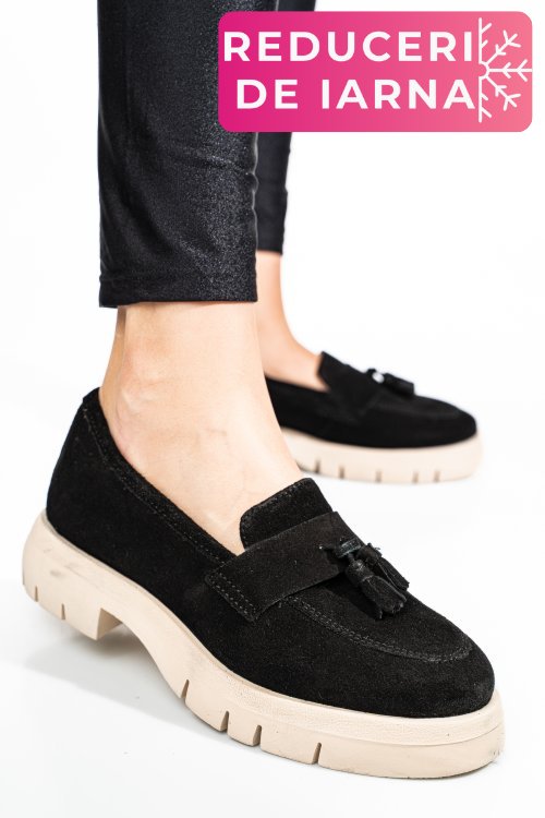 Mocasini negri piele naturala intoarsa tim-672