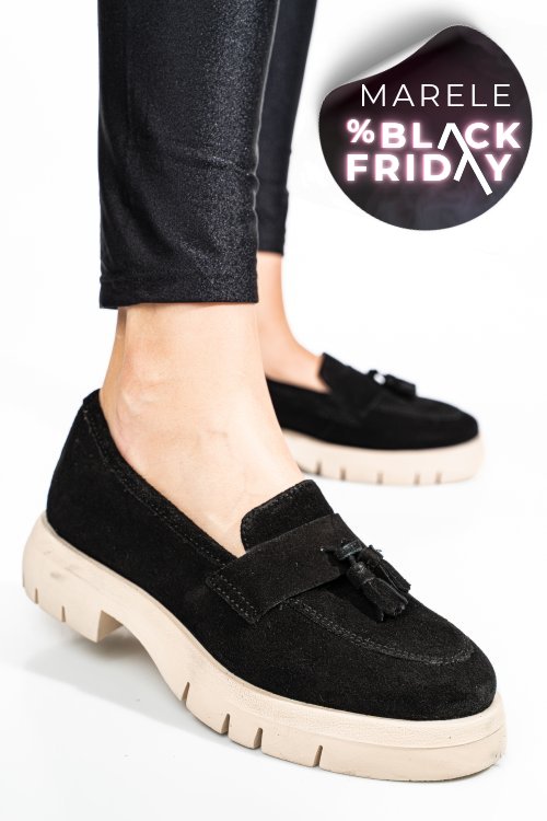 Mocasini negri piele naturala intoarsa tim-672