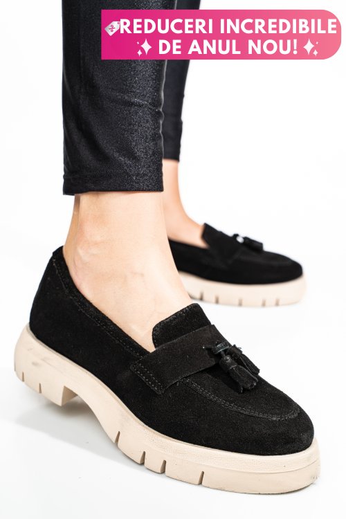 Mocasini negri piele naturala intoarsa tim-672