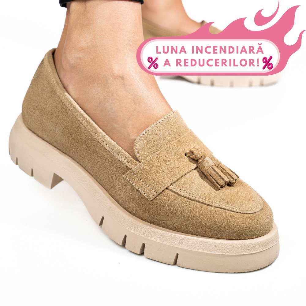 MOCASINI BEJ PIELE NATURALA INTOARSA TIM-672