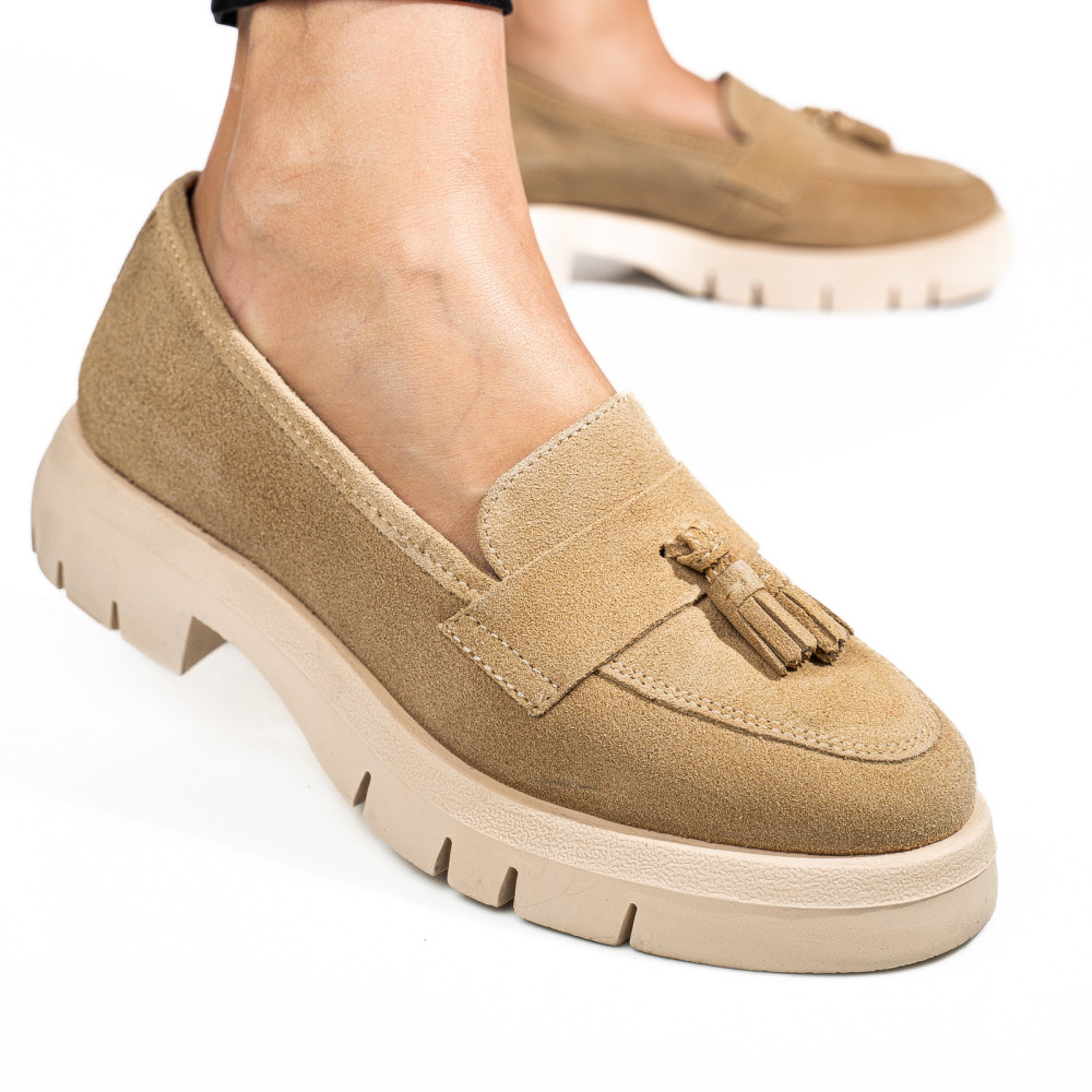 MOCASINI BEJ PIELE NATURALA INTOARSA TIM-672