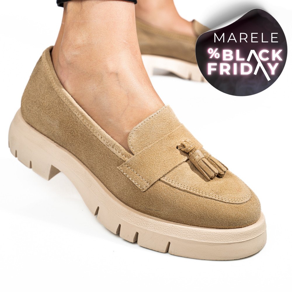 MOCASINI BEJ PIELE NATURALA INTOARSA TIM-672