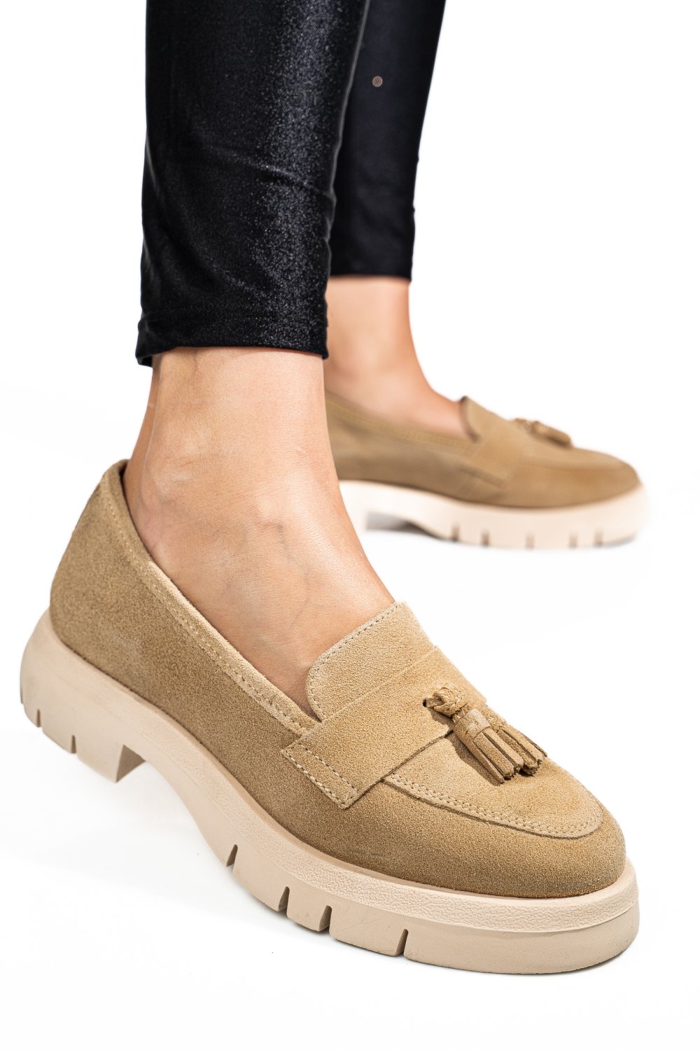 MOCASINI BEJ PIELE NATURALA INTOARSA TIM-672