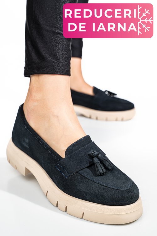 Mocasini bleumarin piele naturala intoarsa tim-672