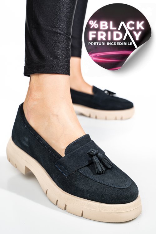 Mocasini bleumarin piele naturala intoarsa tim-672