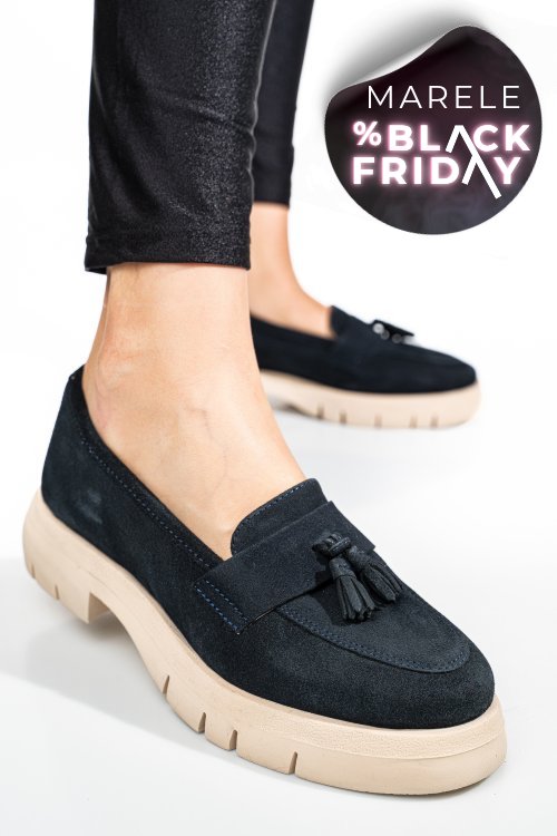 Mocasini bleumarin piele naturala intoarsa tim-672