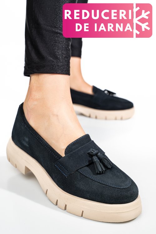 Mocasini bleumarin piele naturala intoarsa tim-672