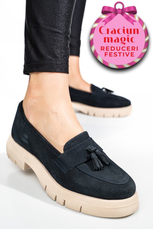 Mocasini bleumarin piele naturala intoarsa tim-672