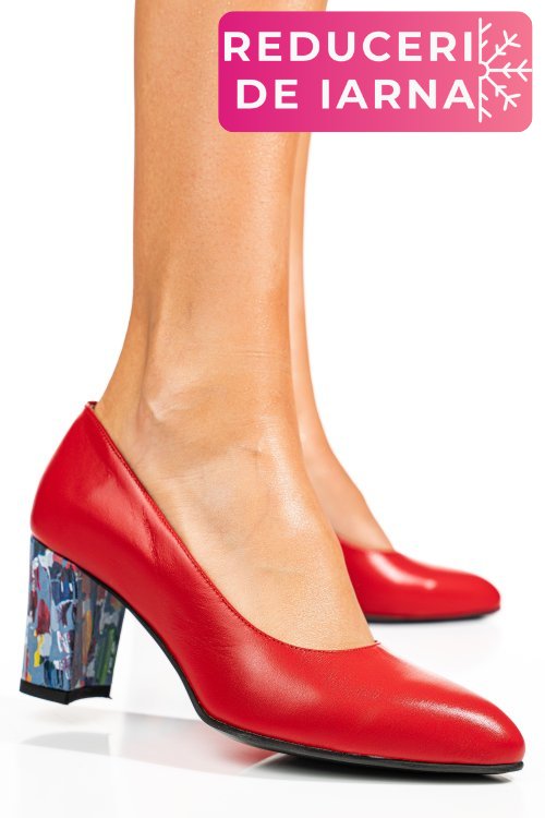 Pantofi rosu floral piele naturala 1pc607