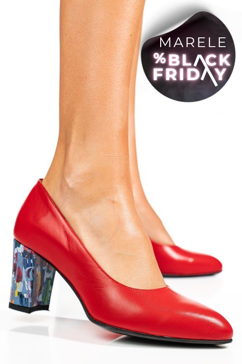 Pantofi rosu floral piele naturala 1pc607