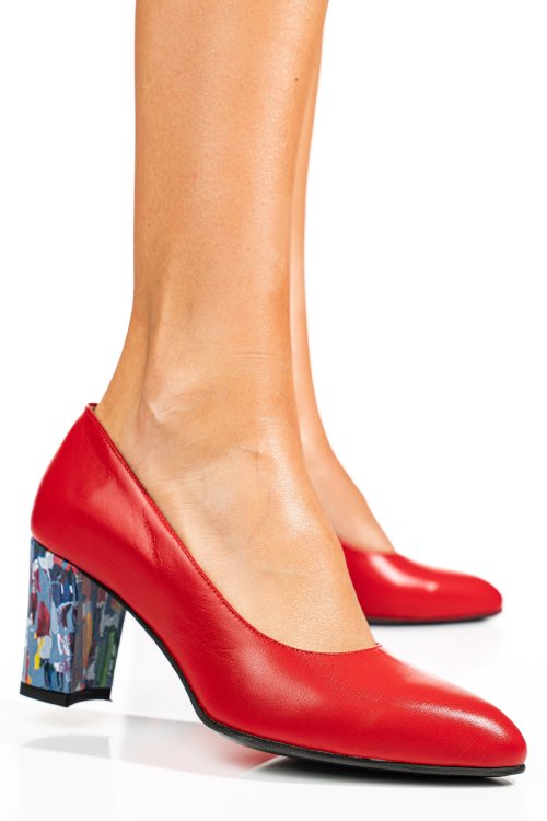 Pantofi rosu floral piele naturala 1pc607