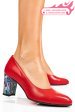 Pantofi rosu floral piele naturala 1pc607