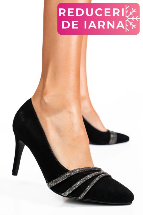 Pantofi negri piele naturala intoarsa tpcn6405