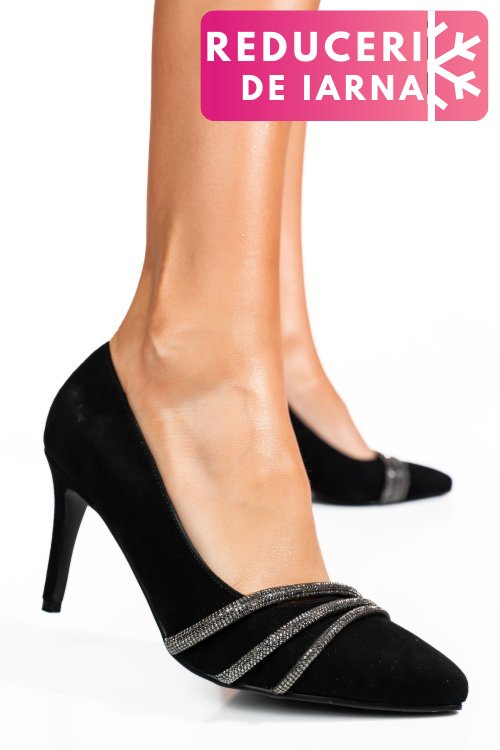 Pantofi negri piele naturala intoarsa tpcn6405
