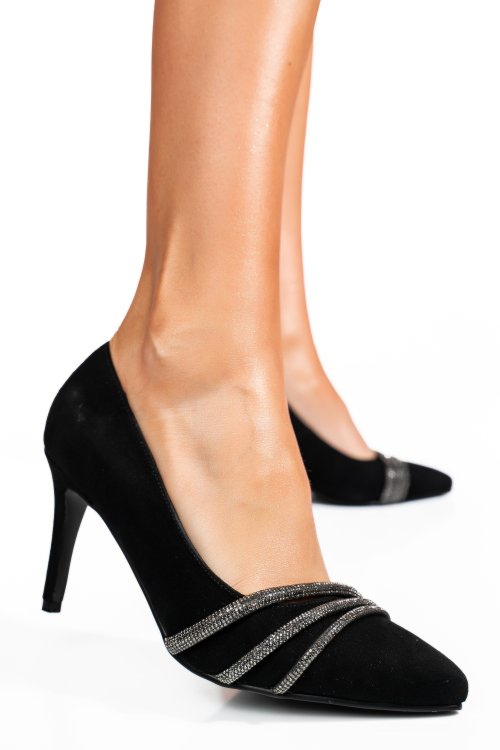 Pantofi negri piele naturala intoarsa tpcn6405