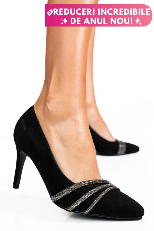 Pantofi negri piele naturala intoarsa tpcn6405