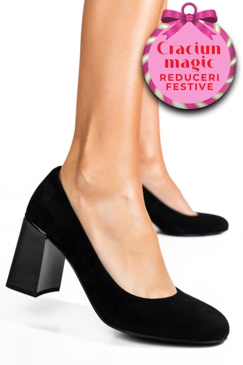 Pantofi negri piele naturala intoarsa xpct24003