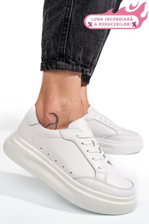 Pantofi sport all white piele naturala aspw429