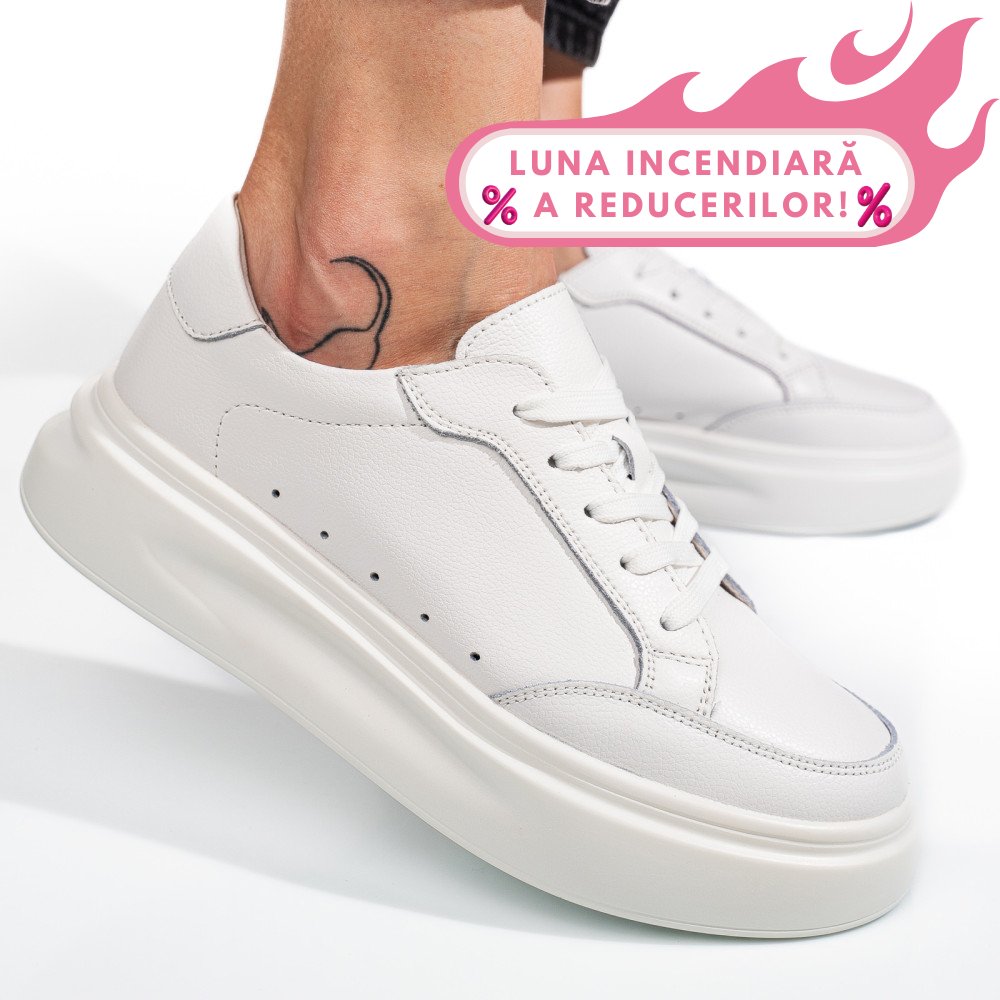 PANTOFI SPORT ALL WHITE PIELE NATURALA ASPW429