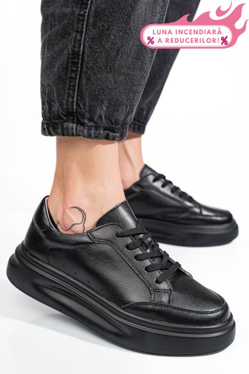 Pantofi sport negri piele naturala aspw429