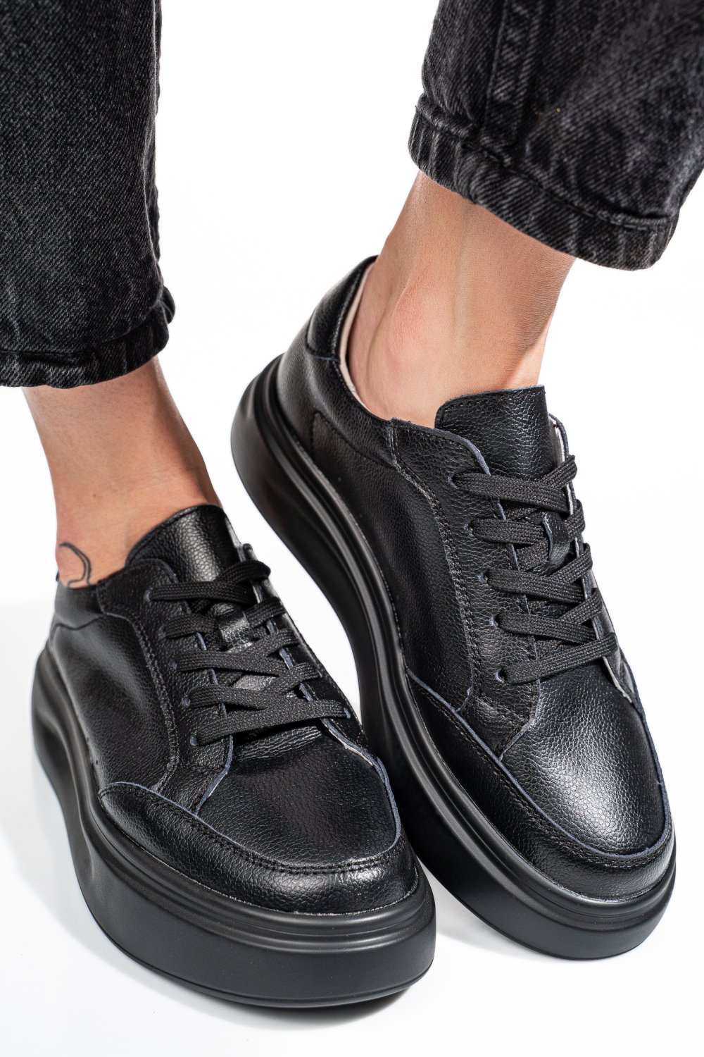 PANTOFI SPORT NEGRI PIELE NATURALA ASPW429