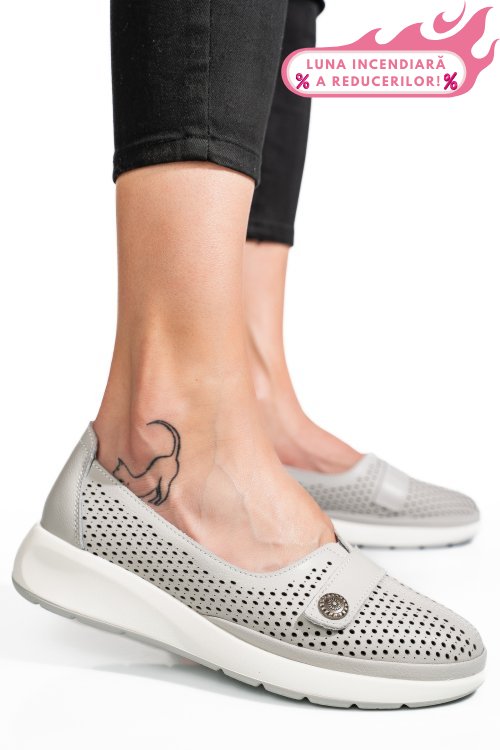 Mocasini gri piele naturala jspy3951