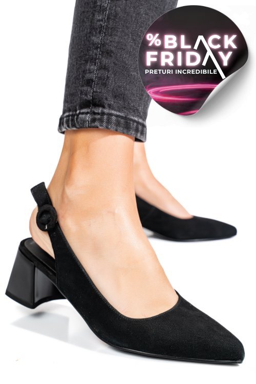 Pantofi negri piele naturala intoarsa tpcn6409