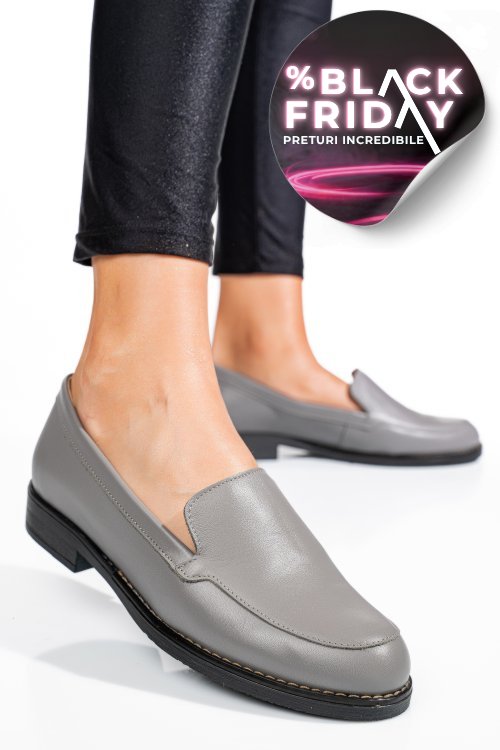Mocasini gri deschis piele naturala 1pc110