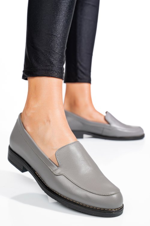 Mocasini gri deschis piele naturala 1pc110