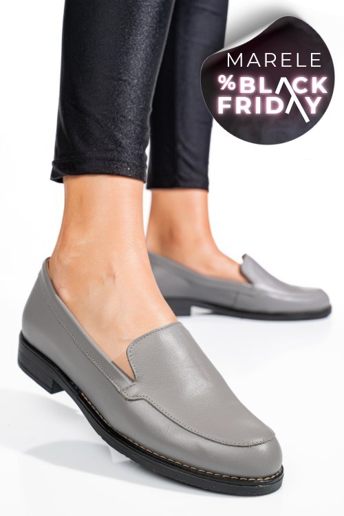 Mocasini gri deschis piele naturala 1pc110