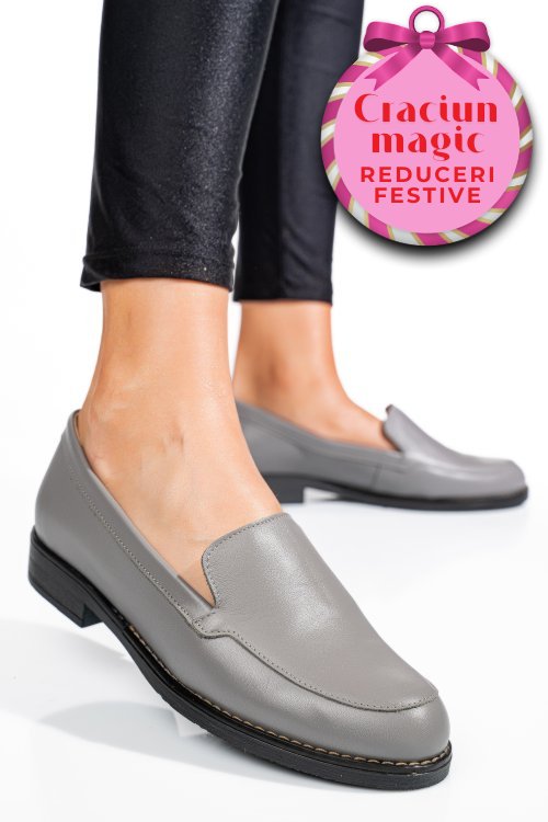 Mocasini gri deschis piele naturala 1pc110