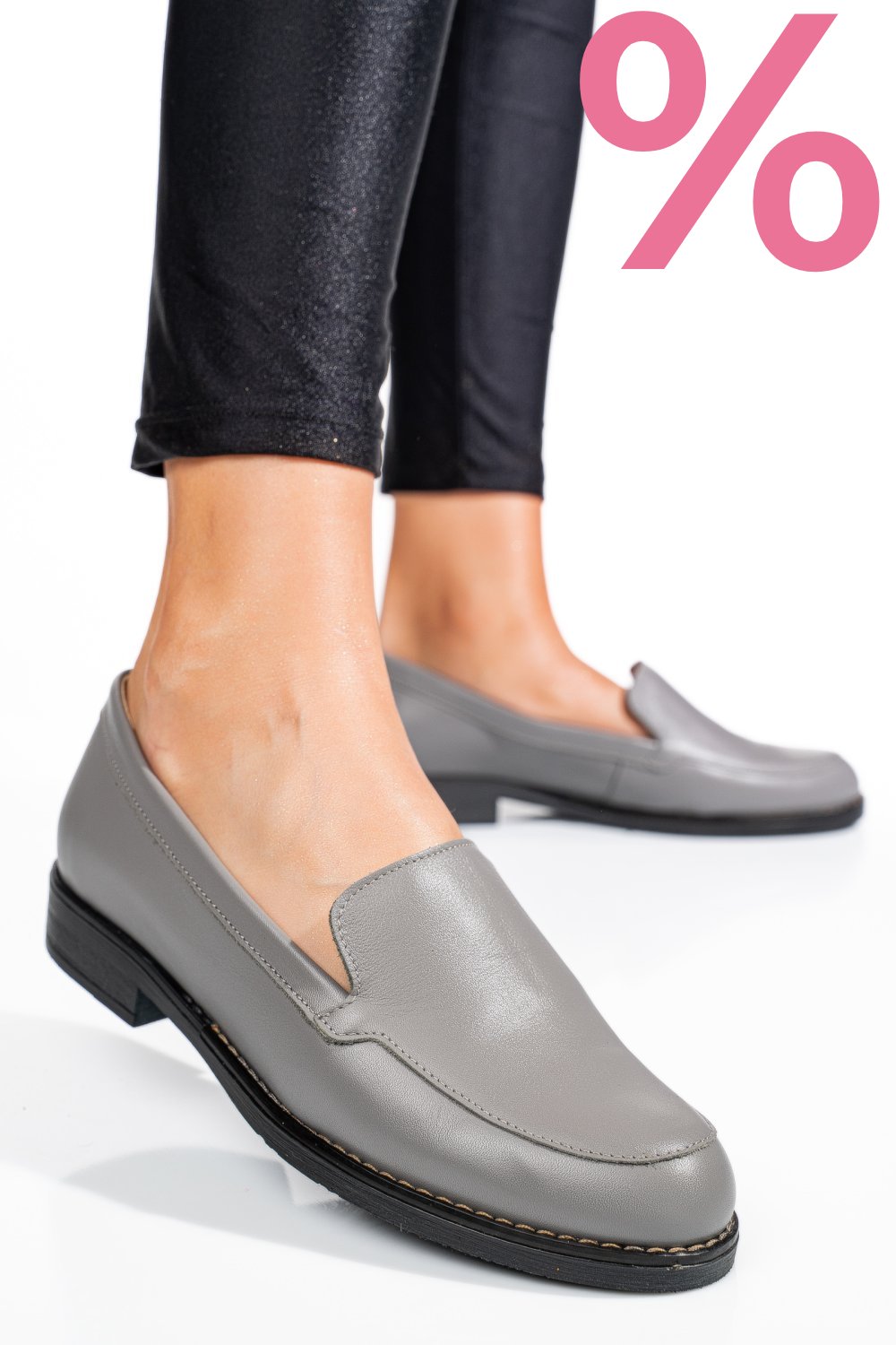 MOCASINI GRI DESCHIS PIELE NATURALA 1PC110