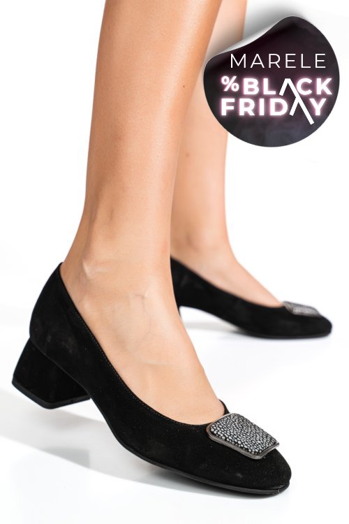 Pantofi negri piele naturala intoarsa 5s77300