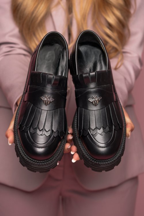 Mocasini dama piele naturala black 3s7795