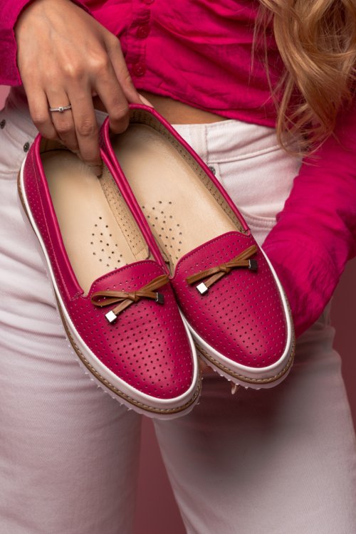 Mocasini roz piele naturala 1pc07