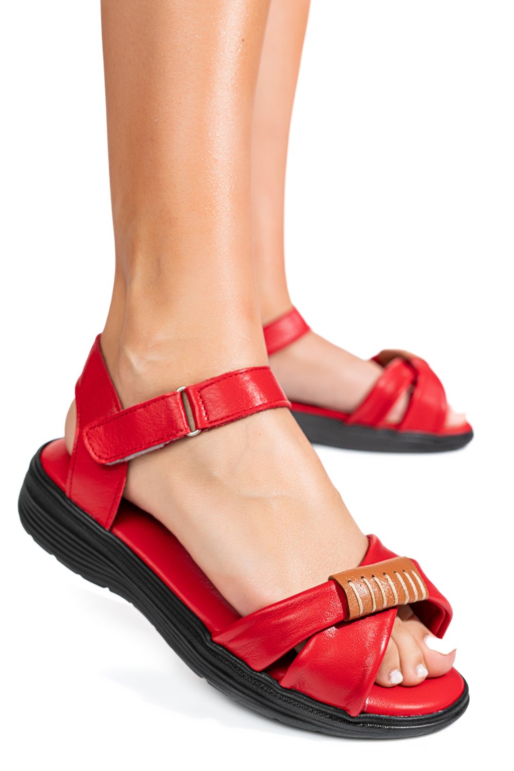 SANDALE ROSII PIELE NATURALA 0PC12