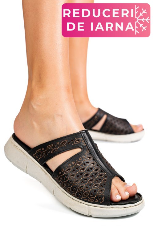 Papuci negri piele naturala tsp110